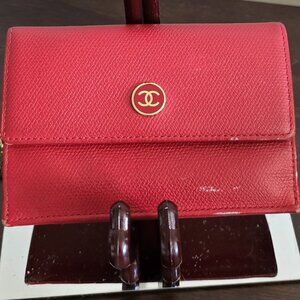 CHANEL Caviar Authentic Red Small Wallet/CC Holder ~ EVC